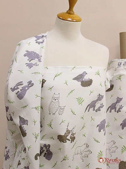 Муслин двухслойный "Лесная семейка", ш.1.35м, хлопок-100%, 100гр/м.кв