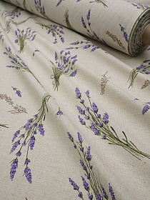 Полулен "Любовь к провансу - букетик" (на суровом), (комп), ш.1.5м, лен-30%, хлопок-70%, 140гр/м.кв