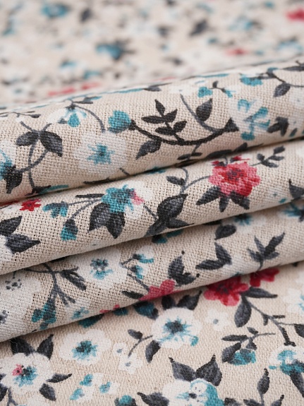 Полулен "Цветочный луг" цв.морская волна, ш.1.5м, лен-30%, хлопок-70%, 140гр/м.кв