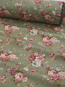 Сатин "Цветочное послание" цв.т.морозно-зеленый, СОРТ2, ш.1.6м, хлопок-100%, 110гр/м.кв