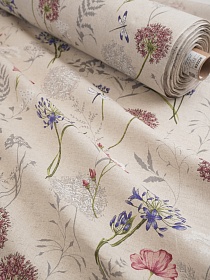 Полулен "Черемша - синие цветы" (на суровом), СОРТ2, ш.1.5м, лен-30%, хлопок-70%, 140гр/м.кв