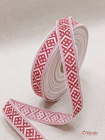 Жак.лента 22мм Красная вышивка на белом, рис.9322
