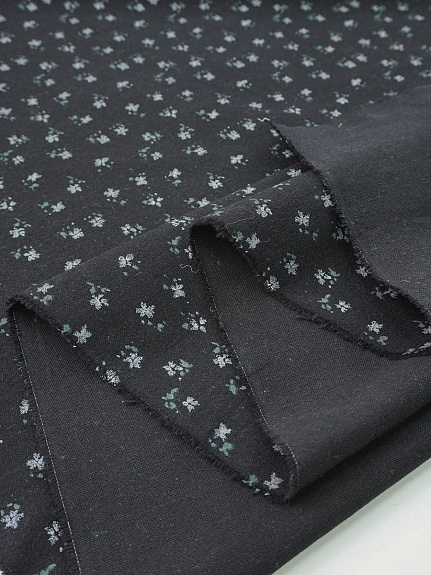 Теплый хлопок "Цветочки - мотылечки" цв.черный, СОРТ2, ш.1.50м, хлопок-100%, 160гр/м.кв