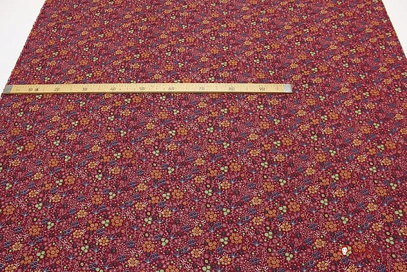 Теплый хлопок "Желто-чернильные соцветия на вишневом", ш.1.44м, хлопок-100%, 160гр/м.кв