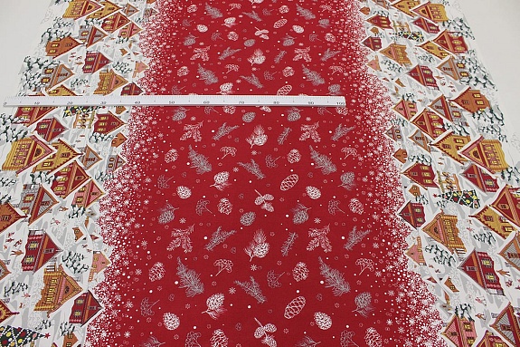 Рогожка "Новогодняя пора" цв.красный, ш.1.5м, хлопок-100%, 165гр/м.кв