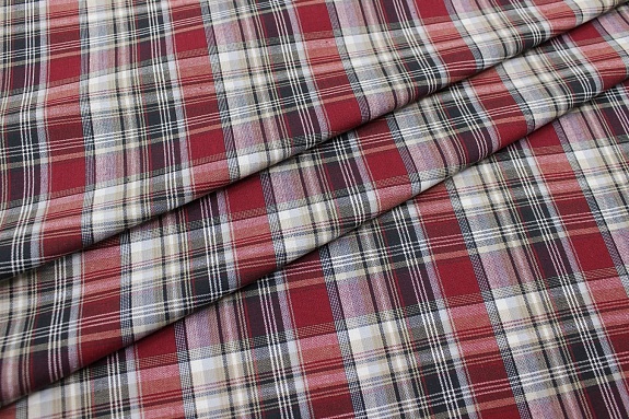 Пестрядь "Бордово-серая клетка", ш.1.5м, хлопок-100%, 150гр/м.кв