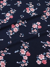 Штапель Премиум "Веточка сакуры на чернильно-черном", ш.1.45м, вискоза-100%, 120гр/м.кв