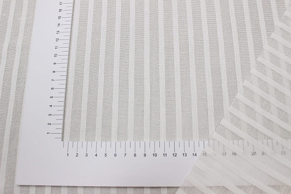 Мерный лоскут (ткань в отрезах) - Полулен декоративный "Сетка в узкую полоску" цв.молочный, ш.2.6м