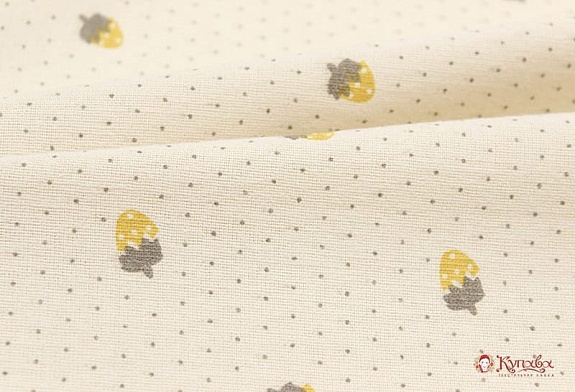 Плательный хлопок с вискозой микроворс "Клубнички" цв.горчичный, ш.1.4м, хл.-50%, вискоза-50%