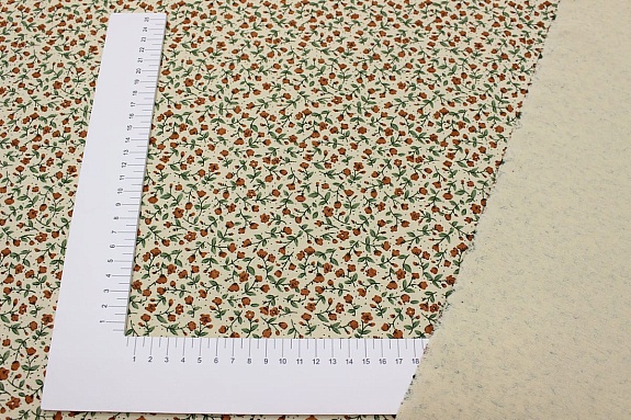 Теплый хлопок "Терракотовые лютики на телесно-желтом", ш.1.50м, хлопок-100%, 160гр/м.кв