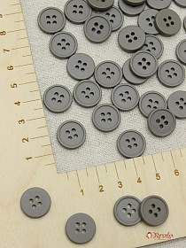 Пуговица пластмасса, цв.графит, 15мм, 4 отверстия