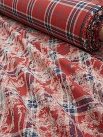 Фуле с вареным эффектом "Клетка" цв.красно-кирпичный, ш.1.45м, хлопок-100%, 180гр/м.кв