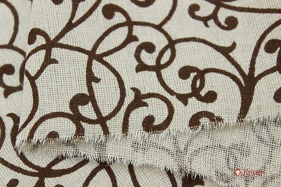 Полулен "Средние шоколадные вензеля на суровом", ш.1.5м, лен-30%, хлопок-70%, 140гр/м.кв