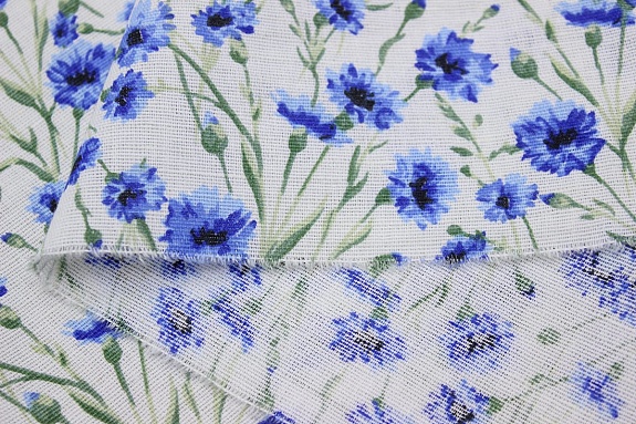 Полулен "Душистые васильки", ш.1.5м, хлопок-70%, лен-30%, 140гр/м.кв