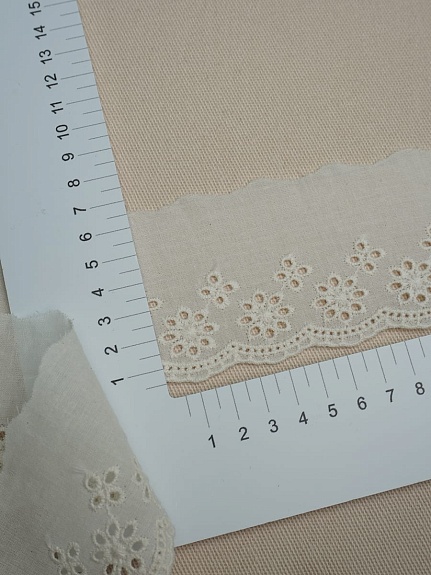 Шитье цв.кремовый (общая ширина 60мм, ширина вышивки 35мм), хлопок-100%, батист#048729