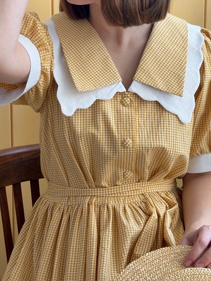 Платье из вареного хлопка "Мелкая клетка" цв.медово-желтый