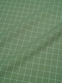 Вареный (стираный) хлопок "Белая клетка (1.6*1.6см) на болотно-зеленом", ш.2.5м, хл-100%, 110гр/м.кв