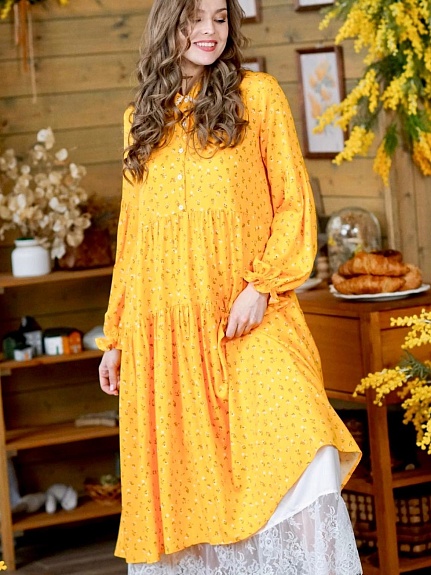 Платье из плательной вискозы  "Весенние букетики" цв.светлый шафран