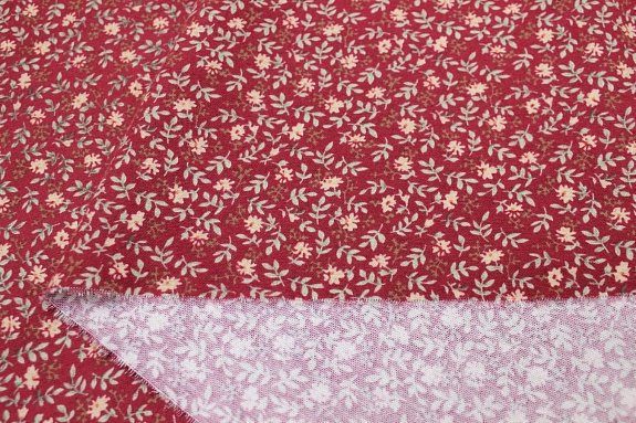Теплый хлопок "Веточки-цветочки на бордово-красном", ш.1.45м, хлопок-100%, 150гр/м.кв