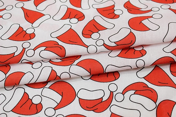 Поплин "Новогодние колпачки", СОРТ2,  ш.1.5м, хлопок-100%, 115гр/м.кв