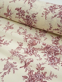 Полулен "Райские птицы" цв.вишневый, ш.2.2м, лен-30%, хлопок-70%, 140гр/м.кв