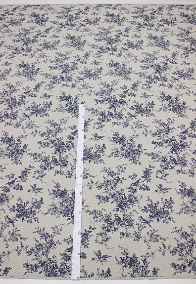 Полулен "Райские птицы" цв.джинс (на суровом), ш.2.2м, лен-30%, хлопок-70%, 150гр/м.кв