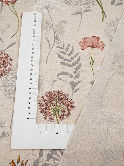 Полулен "Черемша - горчичные цветы" (на суровом), СОРТ2, ш.1.5м, лен-30%, хлопок-70%, 140гр/м.кв