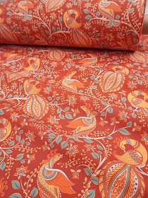 Перкаль Премиум (Digital) "Павлины на кирпично-терракотовом фоне", ш.1.5м, хлопок-100%, 120гр/м.кв