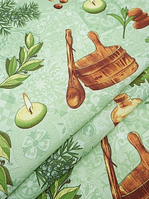 Вафельное полотно "Дубовый веник" цв.салатовый, ш.1.5м, хлопок-100%, 150гр/м.кв