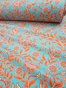 Перкаль Премиум (Digital) "Цветы на бирюзовом фоне", ш.1.5м, хлопок-100%, 120гр/м.кв