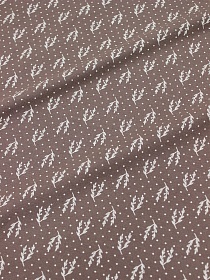 Теплый хлопок "Набойка-веточки с горошком" цв.шоколадно-коричневый с лиловым оттенком, ш.1.5м