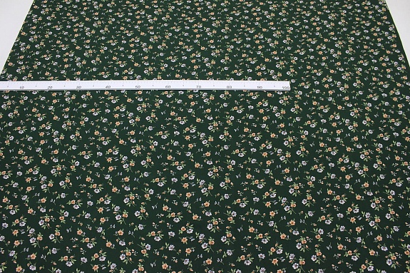 Штапель Премиум "Танец цветов на темно-зеленом", ш.1.45м, вискоза-100%, 120гр/м.кв