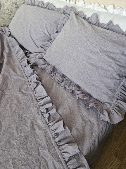 Постельное белье из вареного хлопка в пепельно-сером цвете