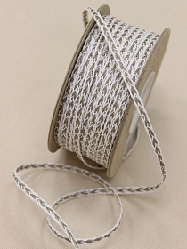 Тесьма отделочная "Косичка" цв.белый/кофейно-бежевый, ш.6мм, хлопок-84%, п/э-16%