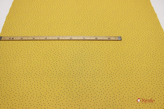 Муслин двухслойный с эф.жатости "Россыпь черного гороха на винтажно-горчичном", ш.1.42м, хлопок-100%
