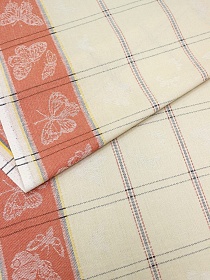 Мерный лоскут Холст полотенечный жаккард "Бабочки по кайме" цв.терракотовый, ш.0.5м, лен-30%, хл-70%