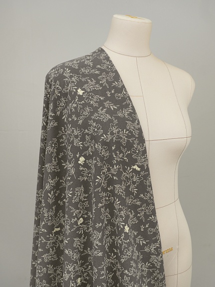 Теплый хлопок "Цветочные прятки" цв.т.серый, ш.1.5м, хлопок-100%, 160гр/м.кв