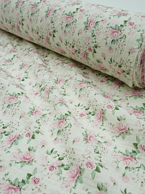 Муслин двухслойный с эф.жатости "Розовый каприз" цв.кремовый, ш.1.4м, хлопок-100%, 120гр/м.кв