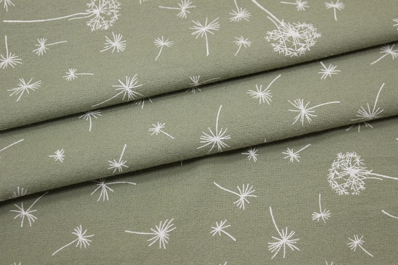 Теплый хлопок "Одуванчиковый ветер на св.оливково-сером", СОРТ2,  ш.1.45м, хлопок-100%, 150гр/м.кв