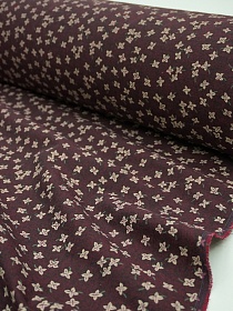 Плательный хлопок "Россыпь четырехлистников на темно-вишневом меланже", ш.1.5м, хл-80%, п/э-20%