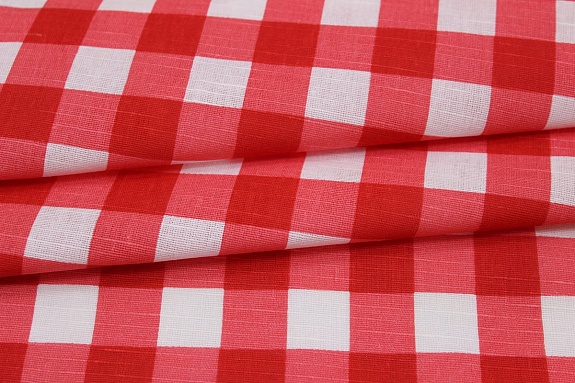 Полулен "Красная клетка на белом", СОРТ2, ш.1.5м, лен-30%, хлопок-70%, 140гр/м.кв