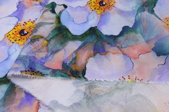 Мерный лоскут(ткань в отрезах) - Штапель Премиум Цифр.печать "Урсула" цв.сиреневый, ш.1.45м