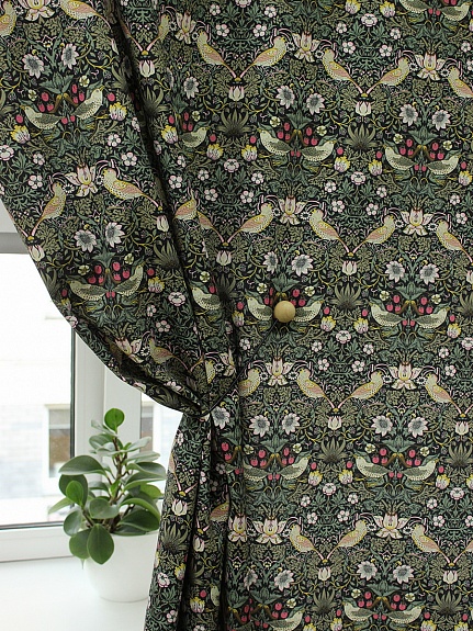 Интерьерный хлопок "Райские птички" цв.черный, ш.1.5м, хлопок-100%, 250гр/м.кв