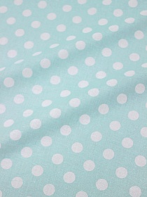 Перкаль "Крупный белый горох на мятном", ш.1.5м, хлопок-100%, 105гр/м.кв