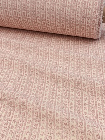 Хлопколен Цифр.печать "Цветочные тропинки" (на суровом), цв.розово-сиреневый, ш.1.4м, лен-10%, хл-90%, 140гр/м.кв