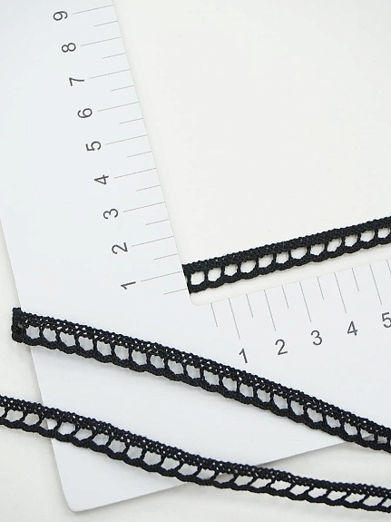 Кружево цв.черный, ш.08мм, хлопок-90%, п/э-10%, 10м