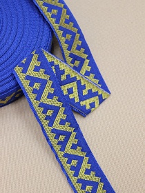 Жак.лента 24мм Желтый оберег на васильковом, рис.8621/11