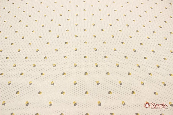 Плательный хлопок с вискозой микроворс "Клубнички" цв.горчичный, ш.1.4м, хл.-50%, вискоза-50%