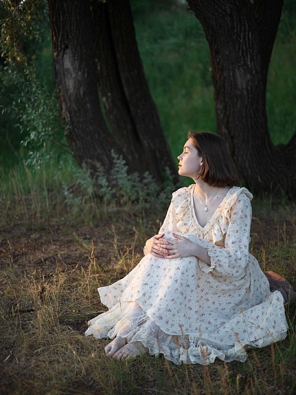 Платье из муслина с эффектом жатости "Нежные бутончики"