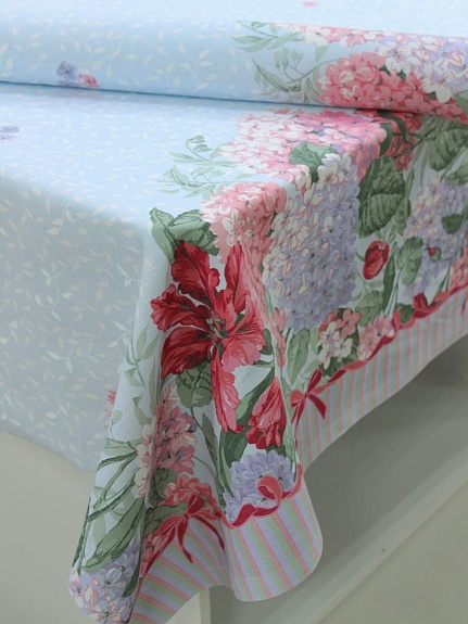 Мерный лоскут (ткань в отрезах) - Рогожка "Розово-сиреневые садовые цветы по кайме", (комп), ш.1.5м